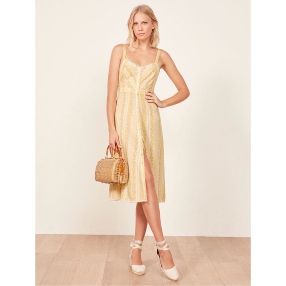 Reformation Dresses & Skirts - Reformation Midi Length Sandalwood Clara Yellow Floral Dress Lace Trim Sz 6